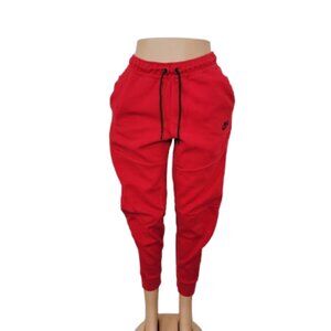 Nike Women's Gym Red Black Sportswear Tech Fleece Drawstring Jogger Pants Size M